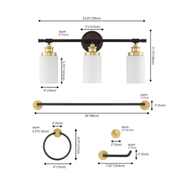 Egan 23.25" 3-Light Classic Cottage Vanity Light with Frosted Glass Shades and Bathroom Hardware Accessory Set - JONATHAN Y
